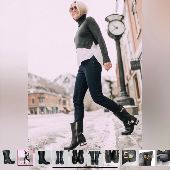 Vince Camuto Winchell Black Leather Women's Moto Boots Size 7.5 - Picture 15 of 16